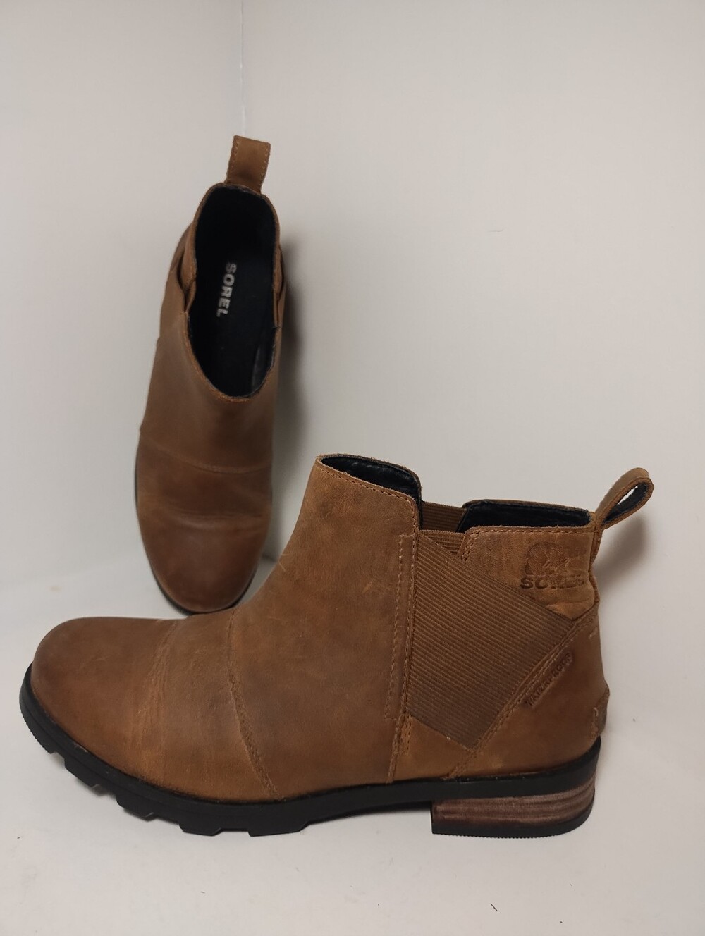 Sorel Emelie Brown Leather Chelsea Waterproof Boots Women's 7